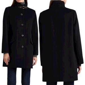Lauren Ralph Lauren Tab Front Wool Blend Coat Solid Black Size 12